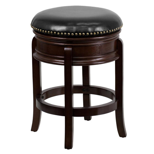 24'' High Backless Cappuccino Wood Counter Height Stool With Carved Apron And Black Leathersoft Swivel Seat By Flash Furniture | Bar Stools | Modishstore - 1