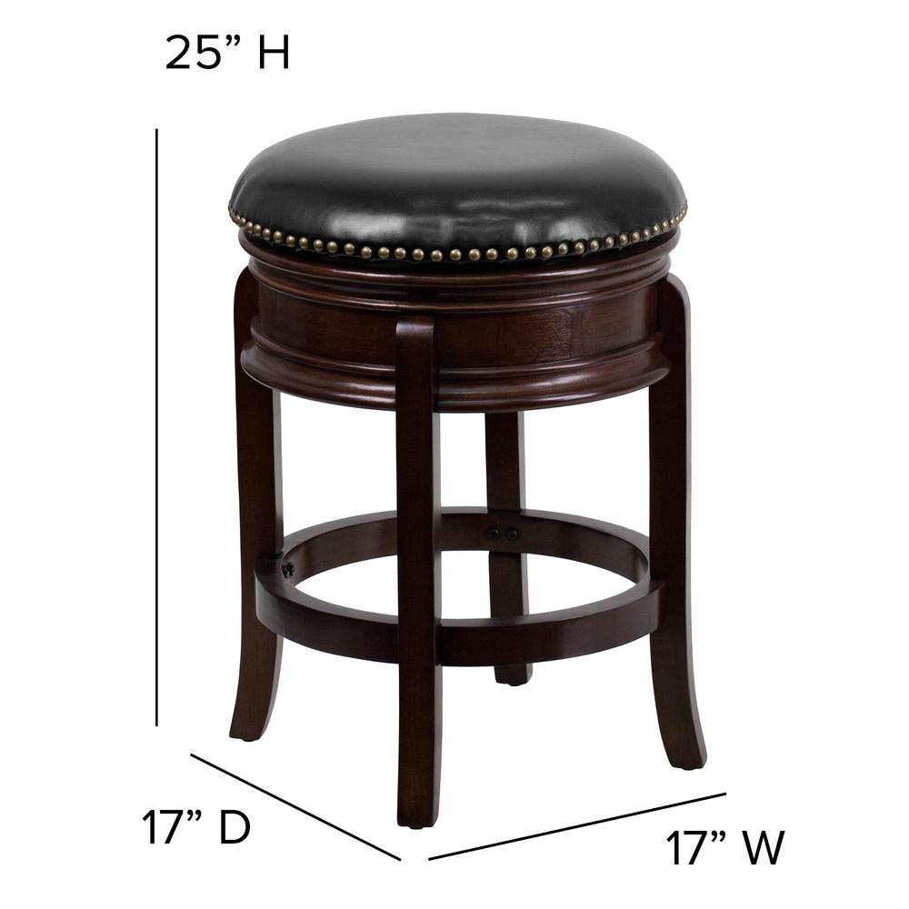 24'' High Backless Cappuccino Wood Counter Height Stool With Carved Apron And Black Leathersoft Swivel Seat By Flash Furniture | Bar Stools | Modishstore - 4