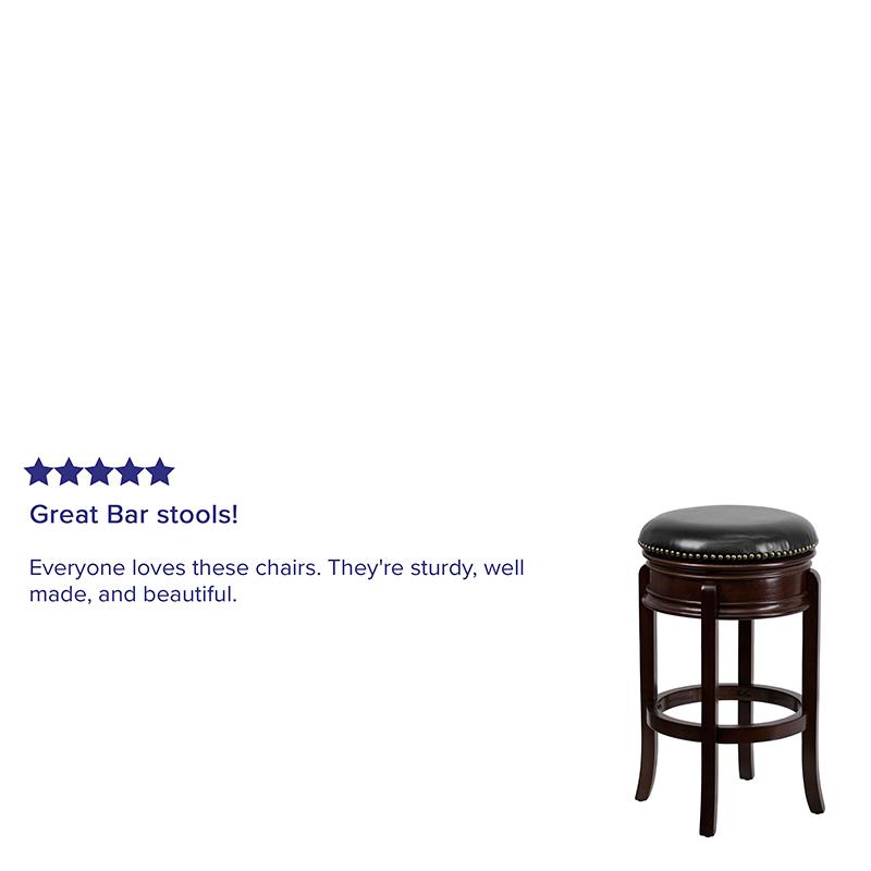 29'' High Backless Cappuccino Wood Barstool With Carved Apron And Black Leathersoft Swivel Seat By Flash Furniture | Bar Stools | Modishstore - 4
