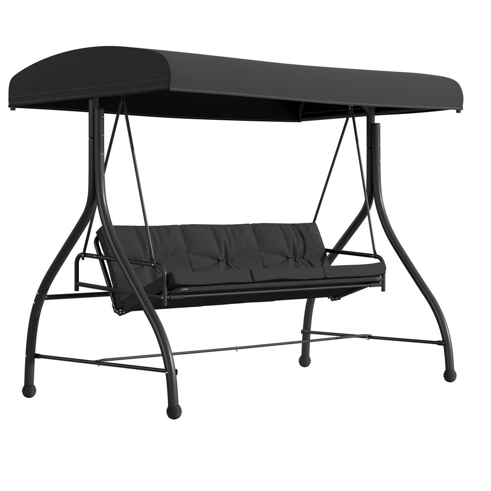 3-Seat Outdoor Steel Converting Patio Swing Canopy Hammock With Cushions / Outdoor Swing Bed (Black) By Flash Furniture | Outdoor Porch Swings | Modishstore - 1