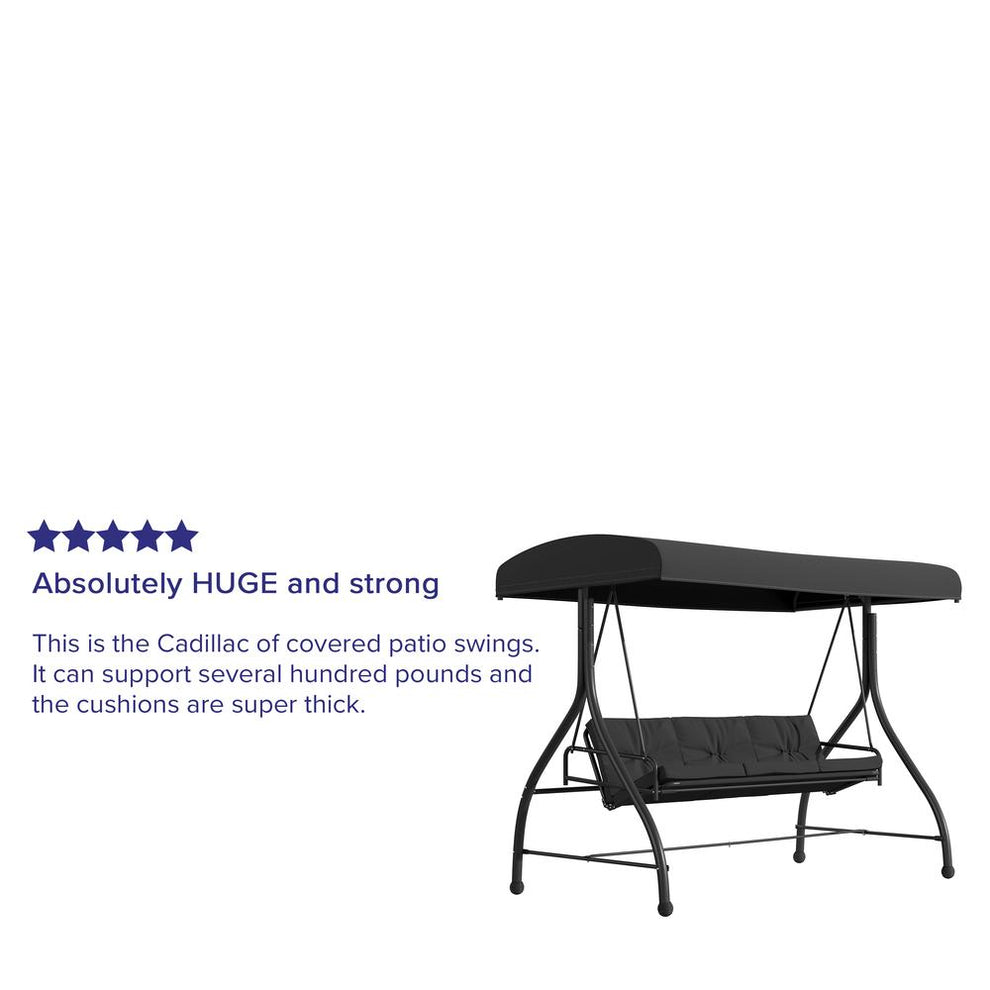 3-Seat Outdoor Steel Converting Patio Swing Canopy Hammock With Cushions / Outdoor Swing Bed (Black) By Flash Furniture | Outdoor Porch Swings | Modishstore - 4