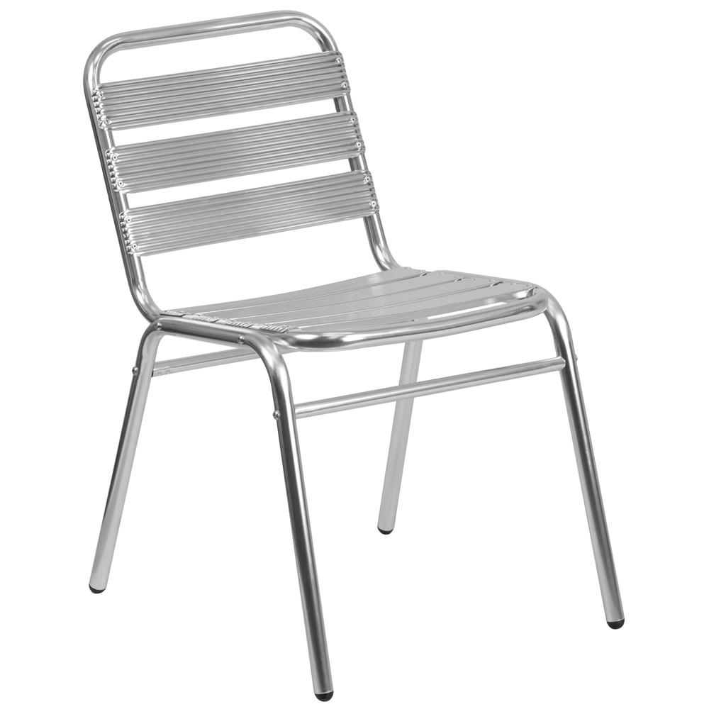 Commercial Aluminum Indoor-Outdoor Restaurant Stack Chair With Triple Slat Back By Flash Furniture | Dining Chairs | Modishstore - 2