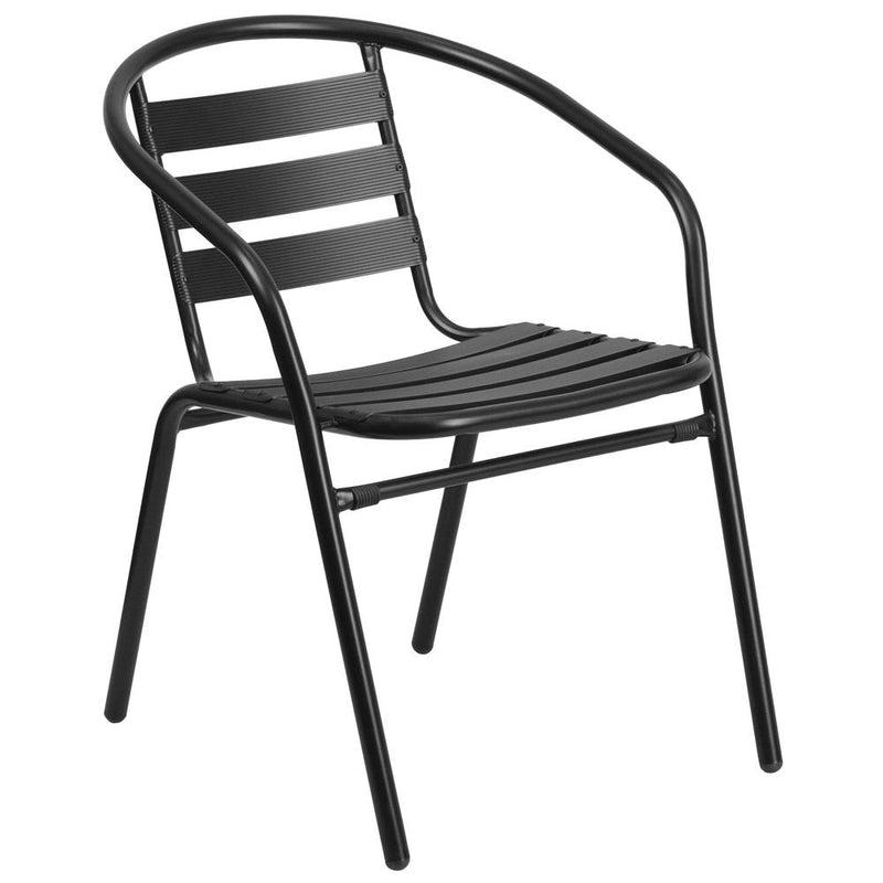 Black Metal Restaurant Stack Chair With Aluminum Slats By Flash Furniture | Dining Chairs | Modishstore - 1