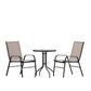 3 Piece Outdoor Patio Dining Set - 23.75" Round Tempered Glass Patio Table, 2 Brown Flex Comfort Stack Chairs By Flash Furniture | Outdoor Dining Sets | Modishstore - 2