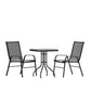 3 Piece Outdoor Patio Dining Set - 23.5" Square Tempered Glass Patio Table, 2 Black Flex Comfort Stack Chairs By Flash Furniture | Dining Sets | Modishstore