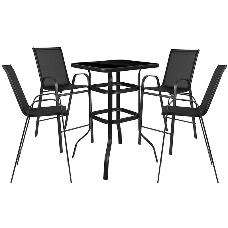 3 Piece Outdoor Glass Bar Patio Table Set With 2 Barstools By Flash Furniture | Outdoor Dining Sets | Modishstore - 2
