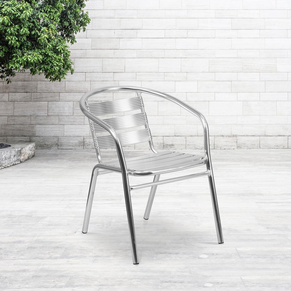 Heavy Duty Commercial Aluminum Indoor-Outdoor Restaurant Stack Chair With Triple Slat Back By Flash Furniture | Dining Chairs | Modishstore - 1