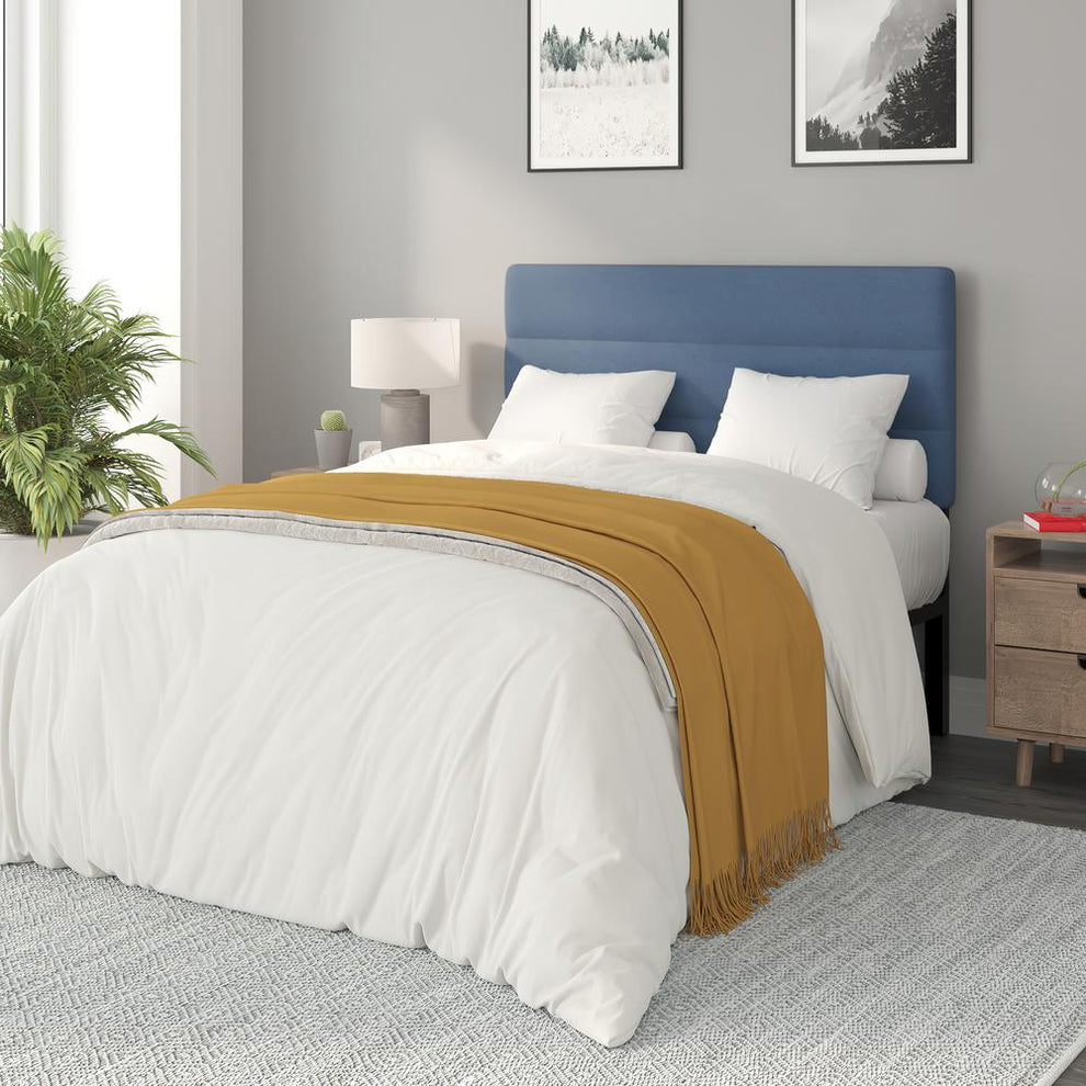Paxton Full Channel Stitched Fabric Upholstered Headboard, Adjustable Height From  44.5" To 57.25" - Blue By Flash Furniture | Headboards | Modishstore - 2