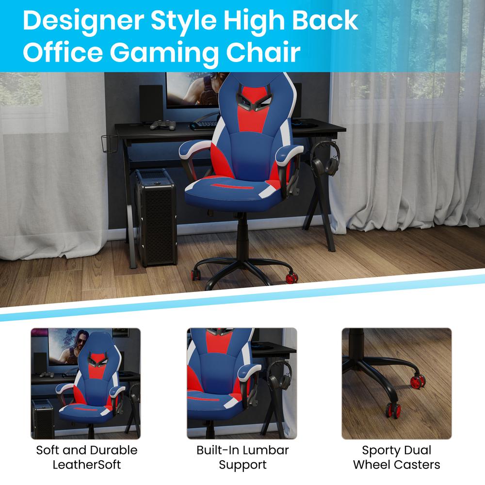 Ergonomic Pc Office Computer Chair - Adjustable Red & Blue Designer Gaming Chair - 360° Swivel - Red Dual Wheel Casters By Flash Furniture | Office Chairs | Modishstore - 4