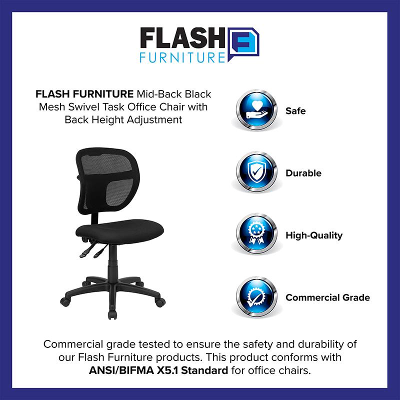 Mid-Back Black Mesh Swivel Task Office Chair With Back Height Adjustment By Flash Furniture | Office Chairs | Modishstore - 3