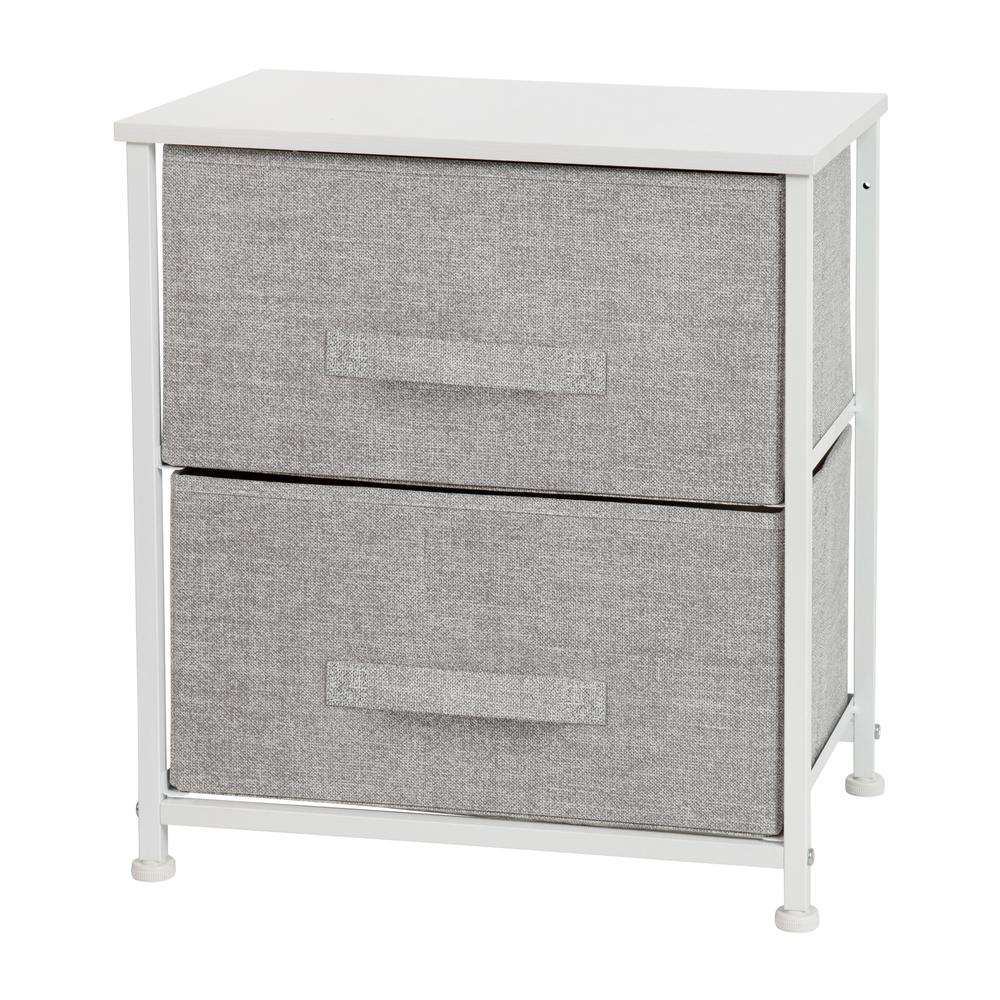 2 Drawer Wood Top White Nightstand Storage Organizer With Cast Iron Frame And Light Gray Easy Pull Fabric Drawers By Flash Furniture | Dressers | Modishstore - 2