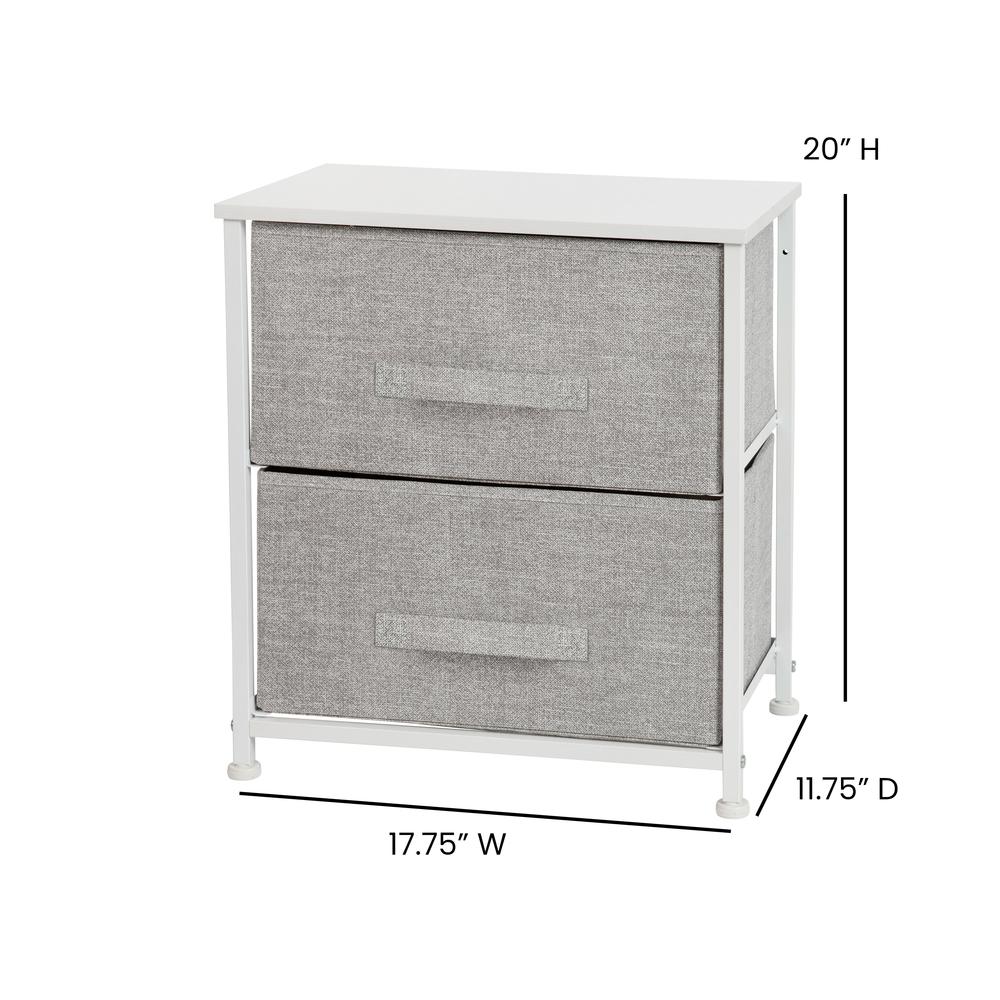 2 Drawer Wood Top White Nightstand Storage Organizer With Cast Iron Frame And Light Gray Easy Pull Fabric Drawers By Flash Furniture | Dressers | Modishstore - 4