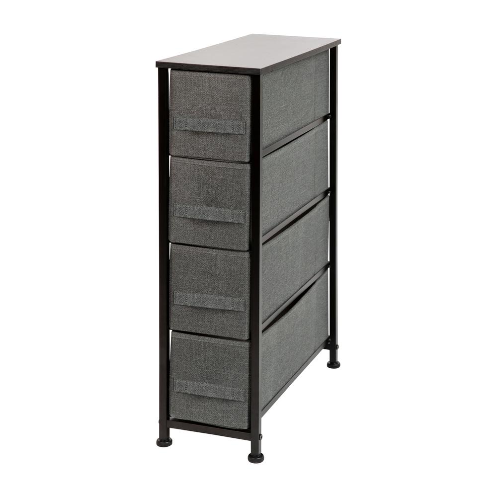 4 Drawer Slim Wood Top Black Cast Iron Frame Vertical Storage Dresser With Dark Gray Easy Pull Fabric Drawers By Flash Furniture | Dressers | Modishstore - 2