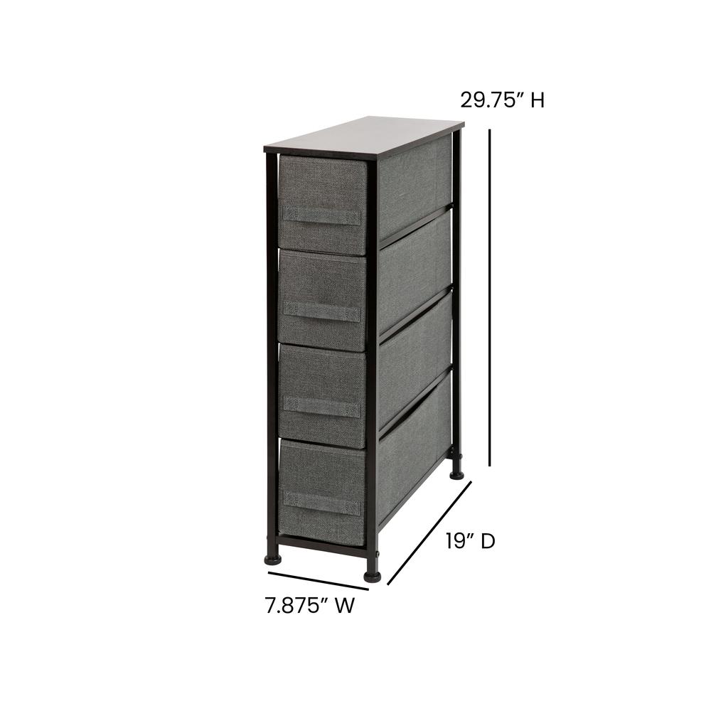 4 Drawer Slim Wood Top Black Cast Iron Frame Vertical Storage Dresser With Dark Gray Easy Pull Fabric Drawers By Flash Furniture | Dressers | Modishstore - 4