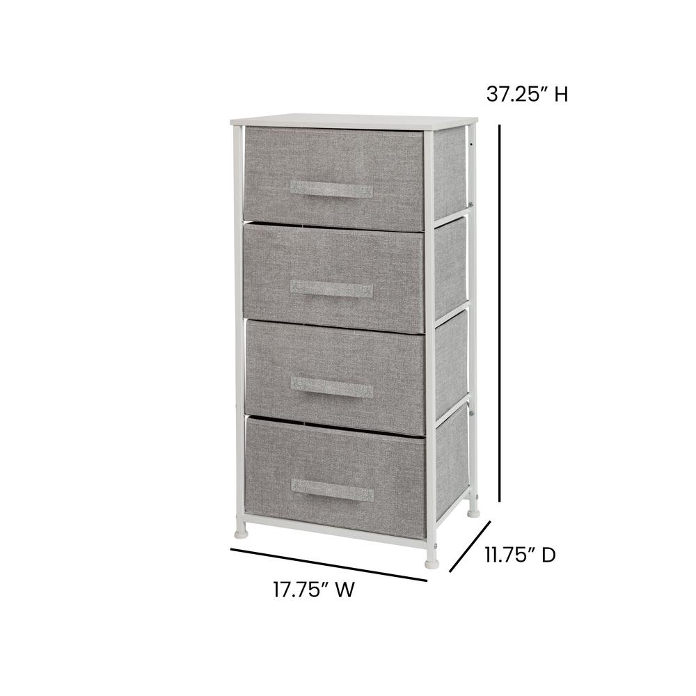 4 Drawer Wood Top White Cast Iron Frame Vertical Storage Dresser With Light Gray Easy Pull Fabric Drawers By Flash Furniture | Dressers | Modishstore - 4