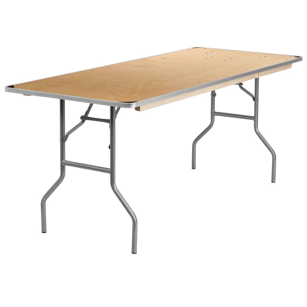 6-Foot Rectangular Heavy Duty Birchwood Folding Banquet Table With Metal Edges And Protective Corner Guards By Flash Furniture | Side Tables | Modishstore - 1