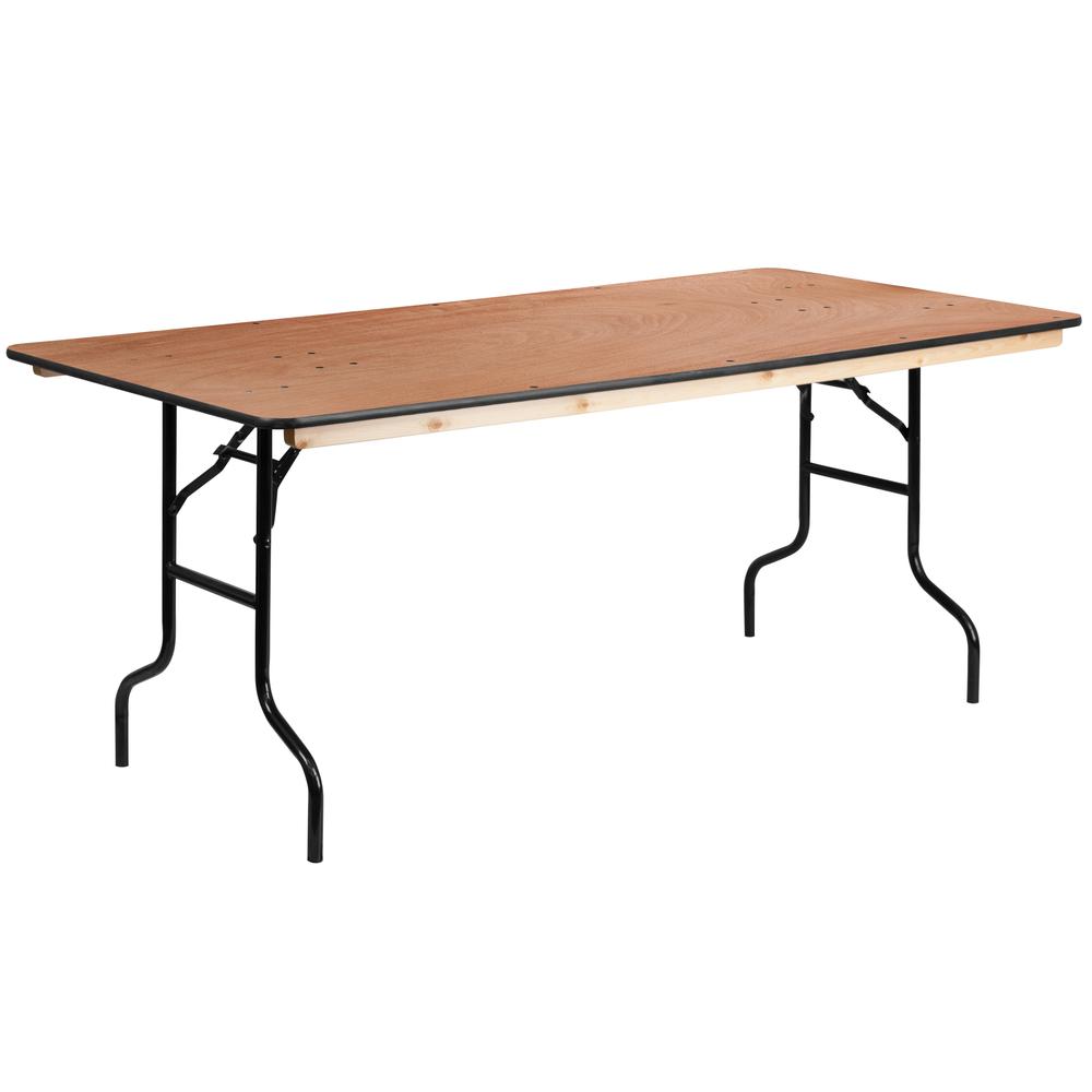 6-Foot Rectangular Wood Folding Banquet Table With Clear Coated Finished Top By Flash Furniture | Side Tables | Modishstore - 1