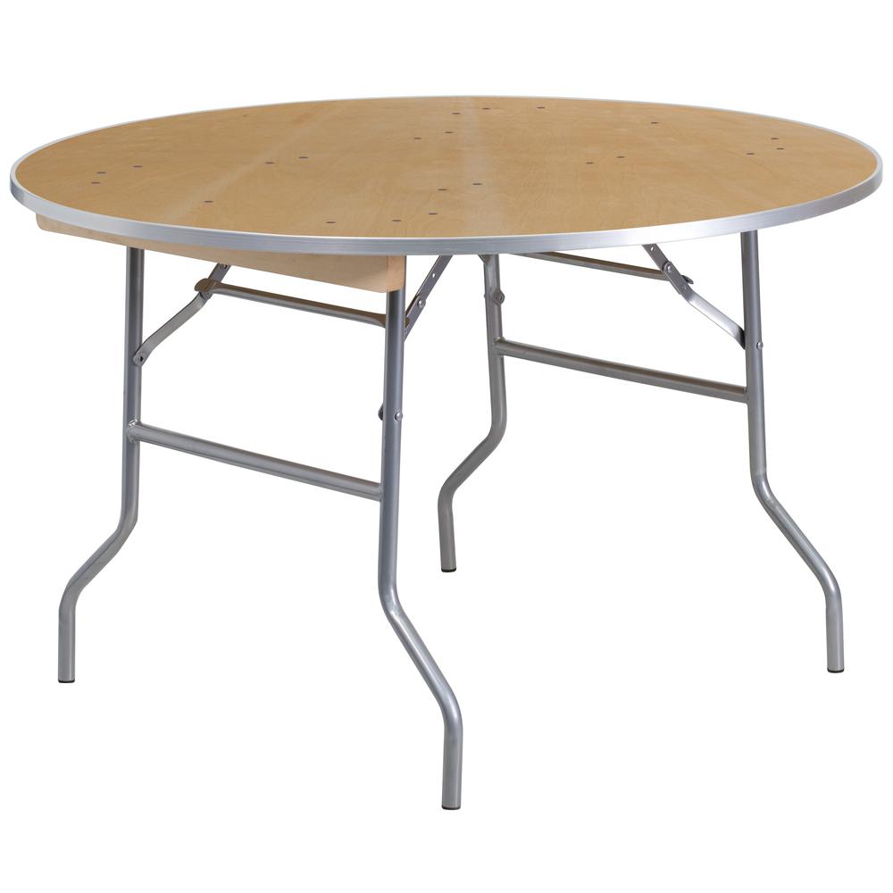 4-Foot Round Heavy Duty Birchwood Folding Banquet Table With Metal Edges By Flash Furniture | Side Tables | Modishstore