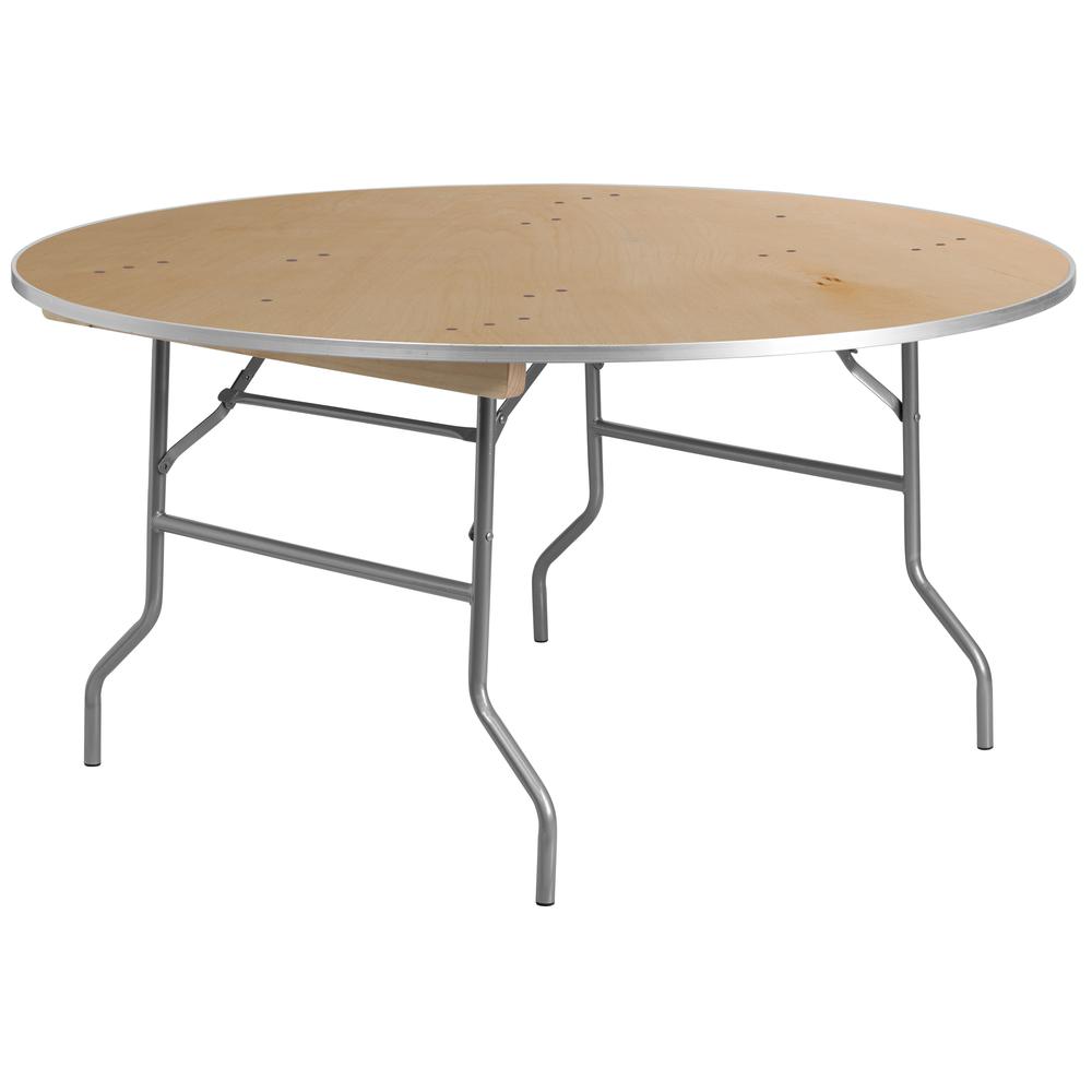 5-Foot Round Heavy Duty Birchwood Folding Banquet Table With Metal Edges By Flash Furniture | Side Tables | Modishstore