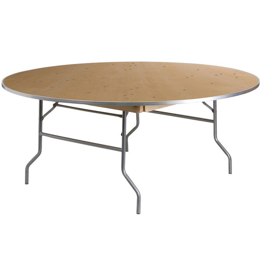 6-Foot Round Heavy Duty Birchwood Folding Banquet Table With Metal Edges By Flash Furniture | Side Tables | Modishstore - 1