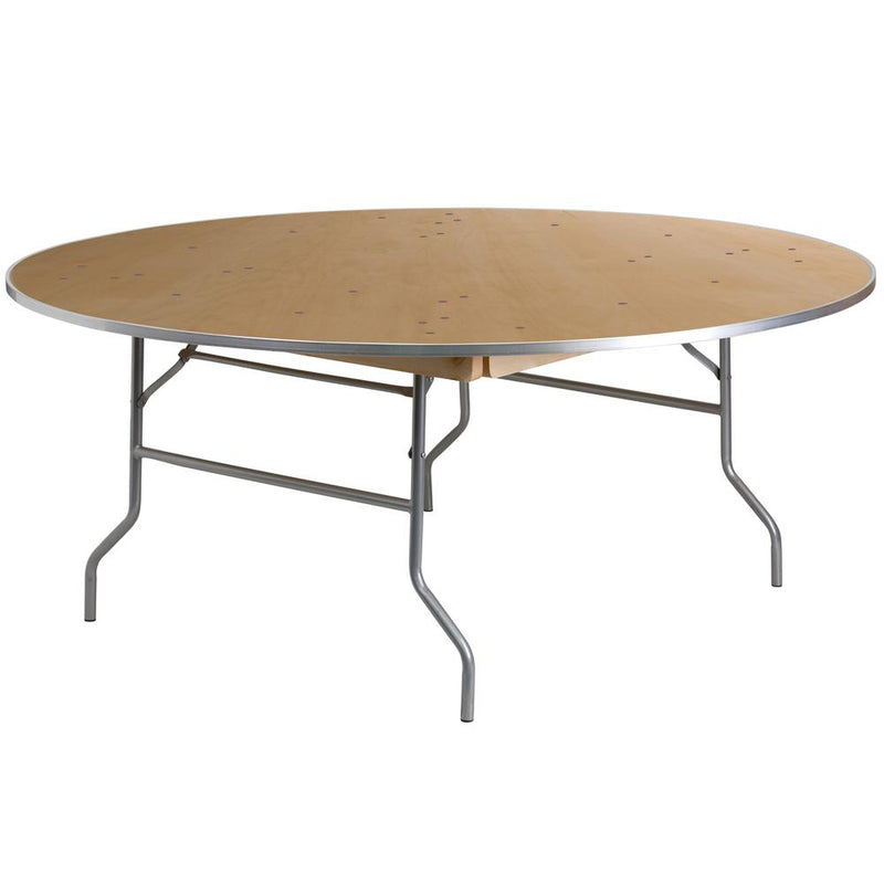 6-Foot Round Heavy Duty Birchwood Folding Banquet Table With Metal Edges By Flash Furniture | Side Tables | Modishstore - 1