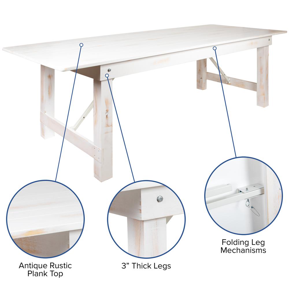 Hercules Series 9' X 40" Rectangular Antique Rustic White Solid Pine Folding Farm Table By Flash Furniture | Dining Tables | Modishstore - 3