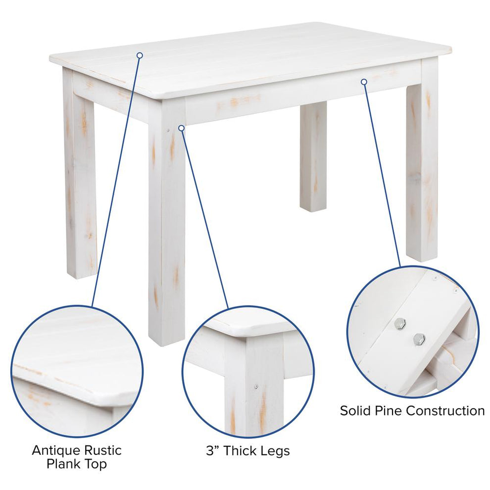 Hercules Series 46" X 30" Rectangular Antique Rustic White Solid Pine Farm Dining Table By Flash Furniture | Dining Tables | Modishstore - 3