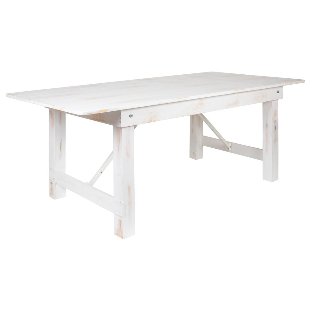 Hercules Series 7' X 40" Rectangular Antique Rustic White Solid Pine Folding Farm Table By Flash Furniture | Dining Tables | Modishstore - 2