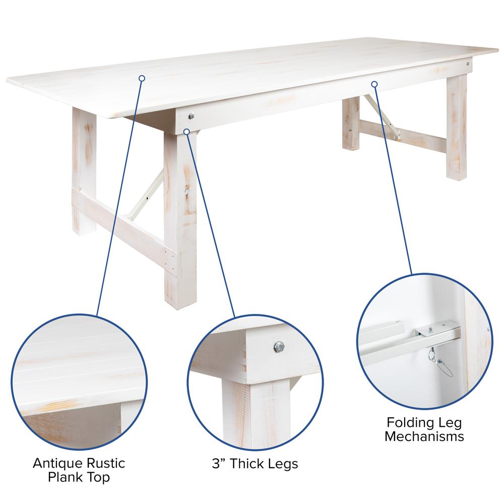 Hercules Series 7' X 40" Rectangular Antique Rustic White Solid Pine Folding Farm Table By Flash Furniture | Dining Tables | Modishstore - 3