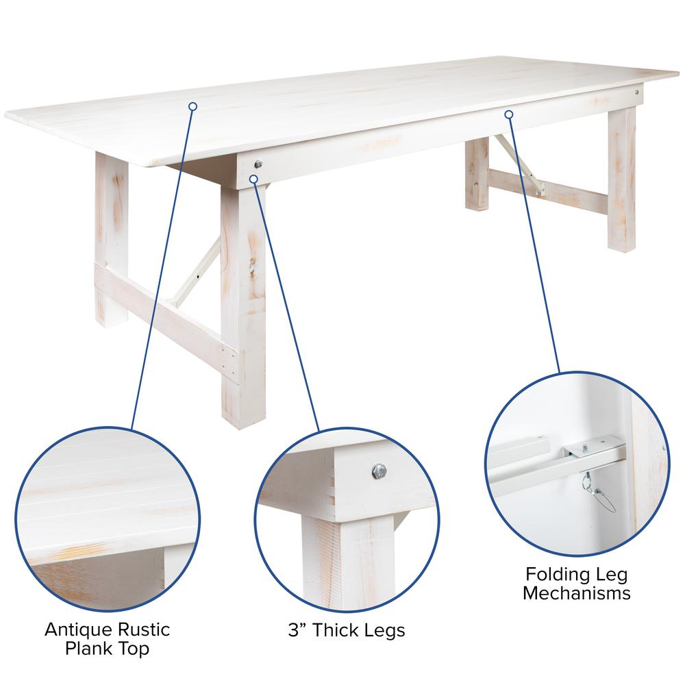 Hercules Series 8' X 40" Rectangular Antique Rustic White Solid Pine Folding Farm Table By Flash Furniture | Dining Tables | Modishstore - 3