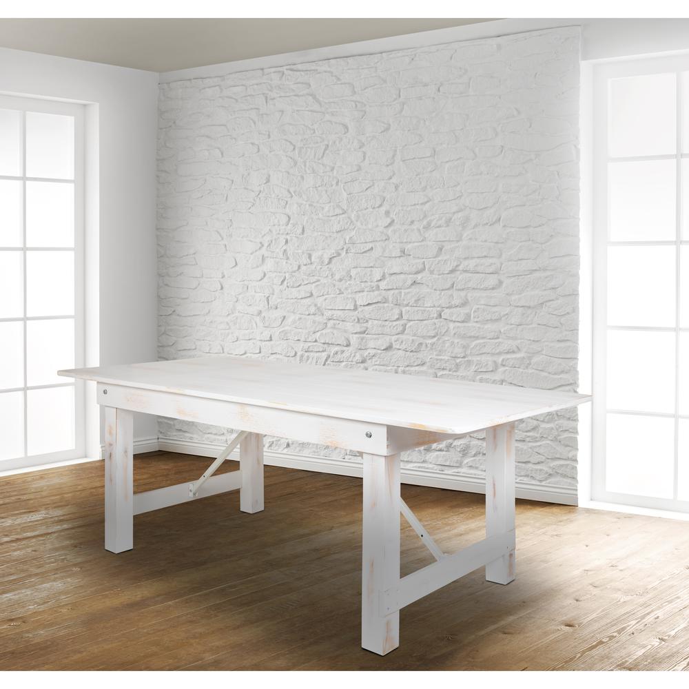 Hercules Series 8' X 40" Rectangular Antique Rustic White Solid Pine Folding Farm Table By Flash Furniture | Dining Tables | Modishstore - 1