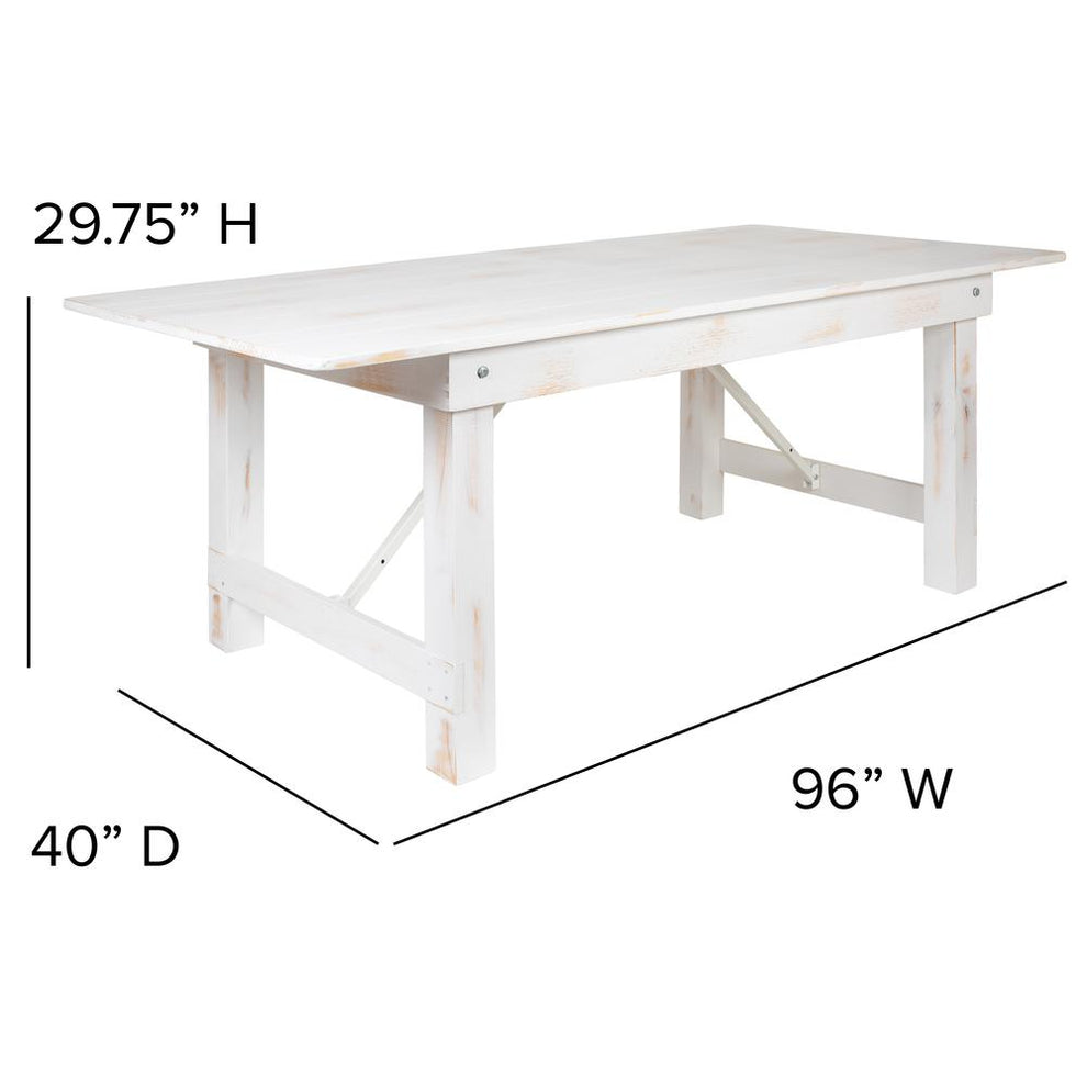 Hercules Series 8' X 40" Antique Rustic White Folding Farm Table And Four Bench Set By Flash Furniture | Dining Sets | Modishstore - 4