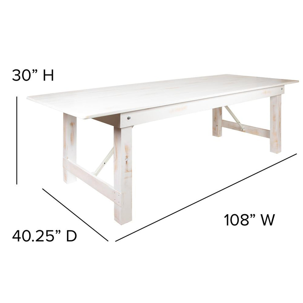 Hercules Series 9' X 40" Antique Rustic White Folding Farm Table And Four Bench Set By Flash Furniture | Dining Sets | Modishstore - 4