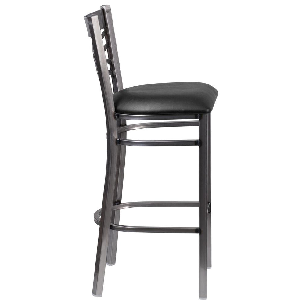 Hercules Series Clear Coated ''X'' Back Metal Restaurant Barstool - Black Vinyl Seat By Flash Furniture | Bar Stools | Modishstore - 2