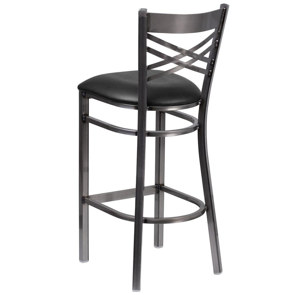 Hercules Series Clear Coated ''X'' Back Metal Restaurant Barstool - Black Vinyl Seat By Flash Furniture | Bar Stools | Modishstore - 3