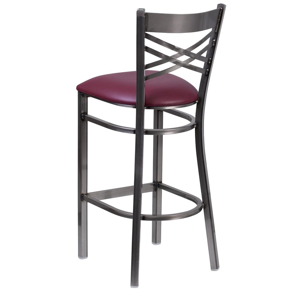 Hercules Series Clear Coated ''X'' Back Metal Restaurant Barstool - Burgundy Vinyl Seat By Flash Furniture | Bar Stools | Modishstore - 3