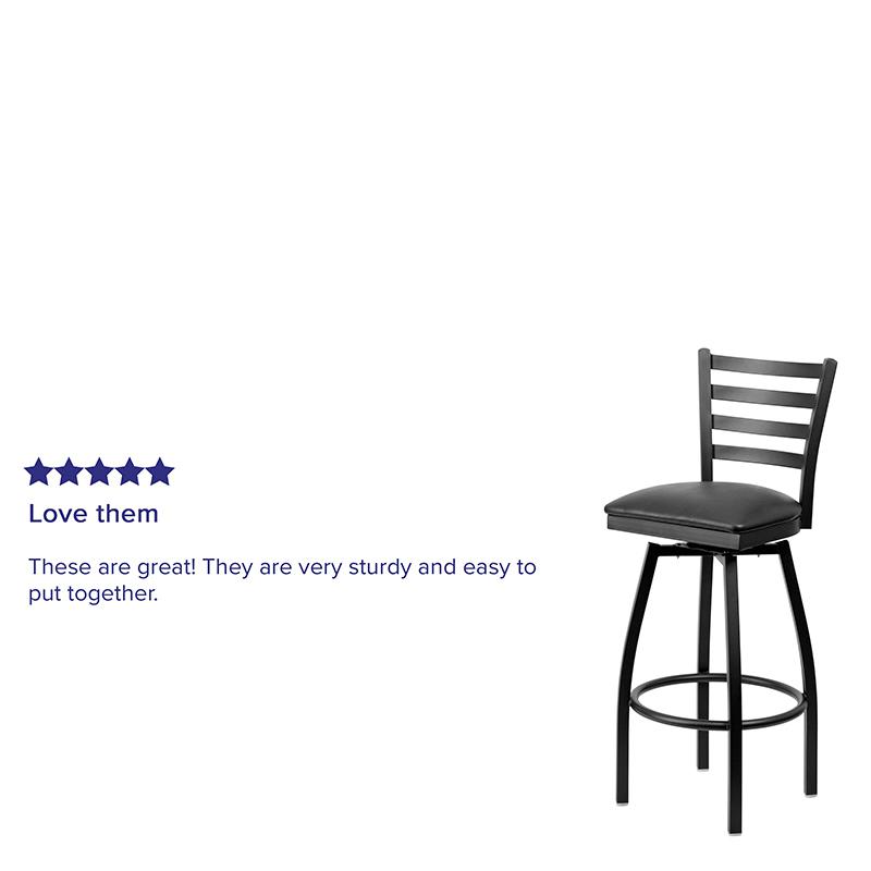 Hercules Series Black Ladder Back Swivel Metal Barstool - Black Vinyl Seat By Flash Furniture | Bar Stools | Modishstore - 4