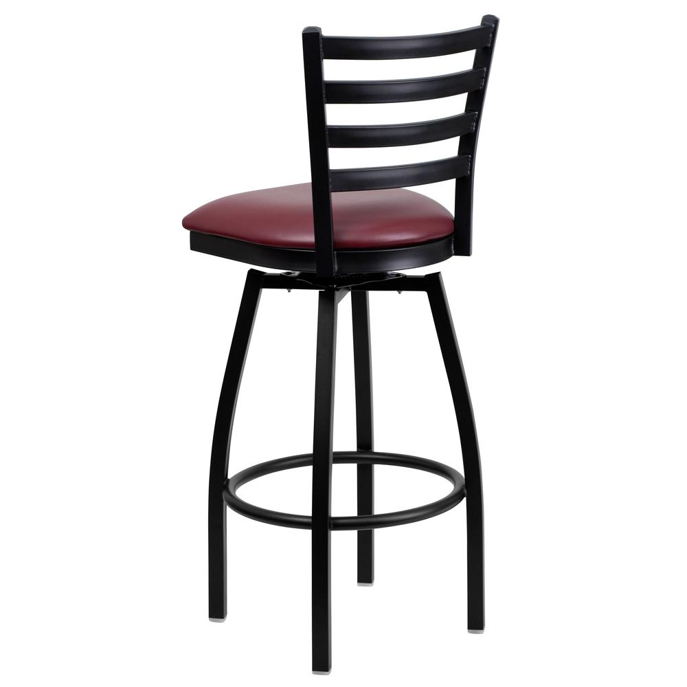 Hercules Series Black Ladder Back Swivel Metal Barstool - Burgundy Vinyl Seat By Flash Furniture | Bar Stools | Modishstore - 3