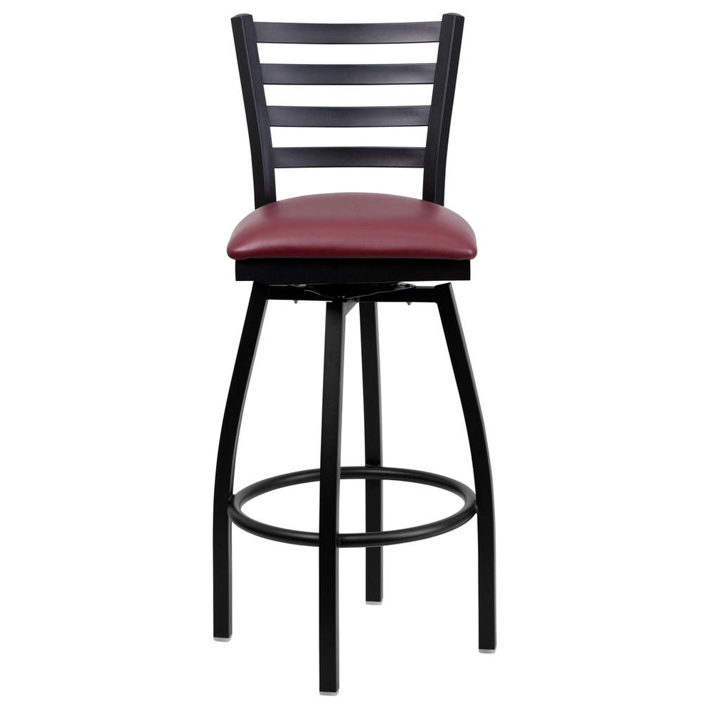 Hercules Series Black Ladder Back Swivel Metal Barstool - Burgundy Vinyl Seat By Flash Furniture | Bar Stools | Modishstore - 4