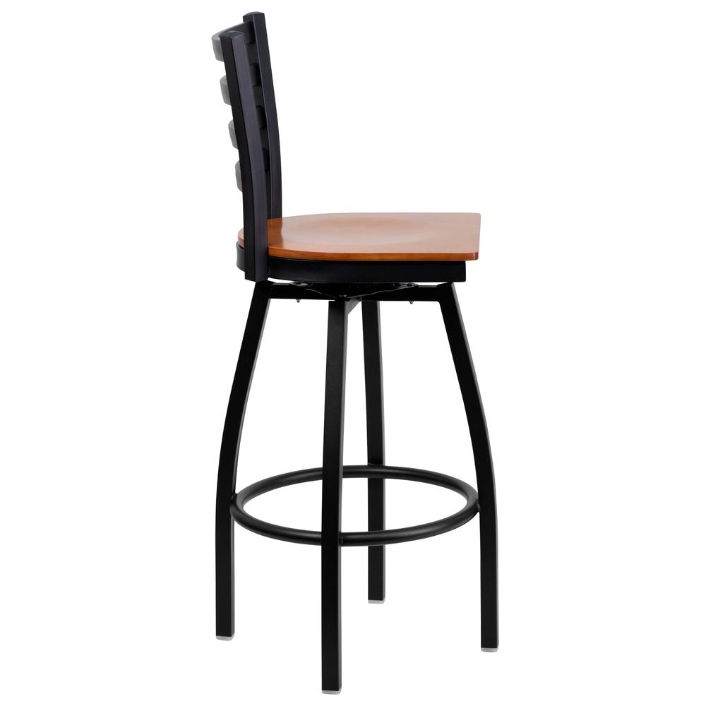 Hercules Series Black Ladder Back Swivel Metal Barstool - Cherry Wood Seat By Flash Furniture | Bar Stools | Modishstore - 2