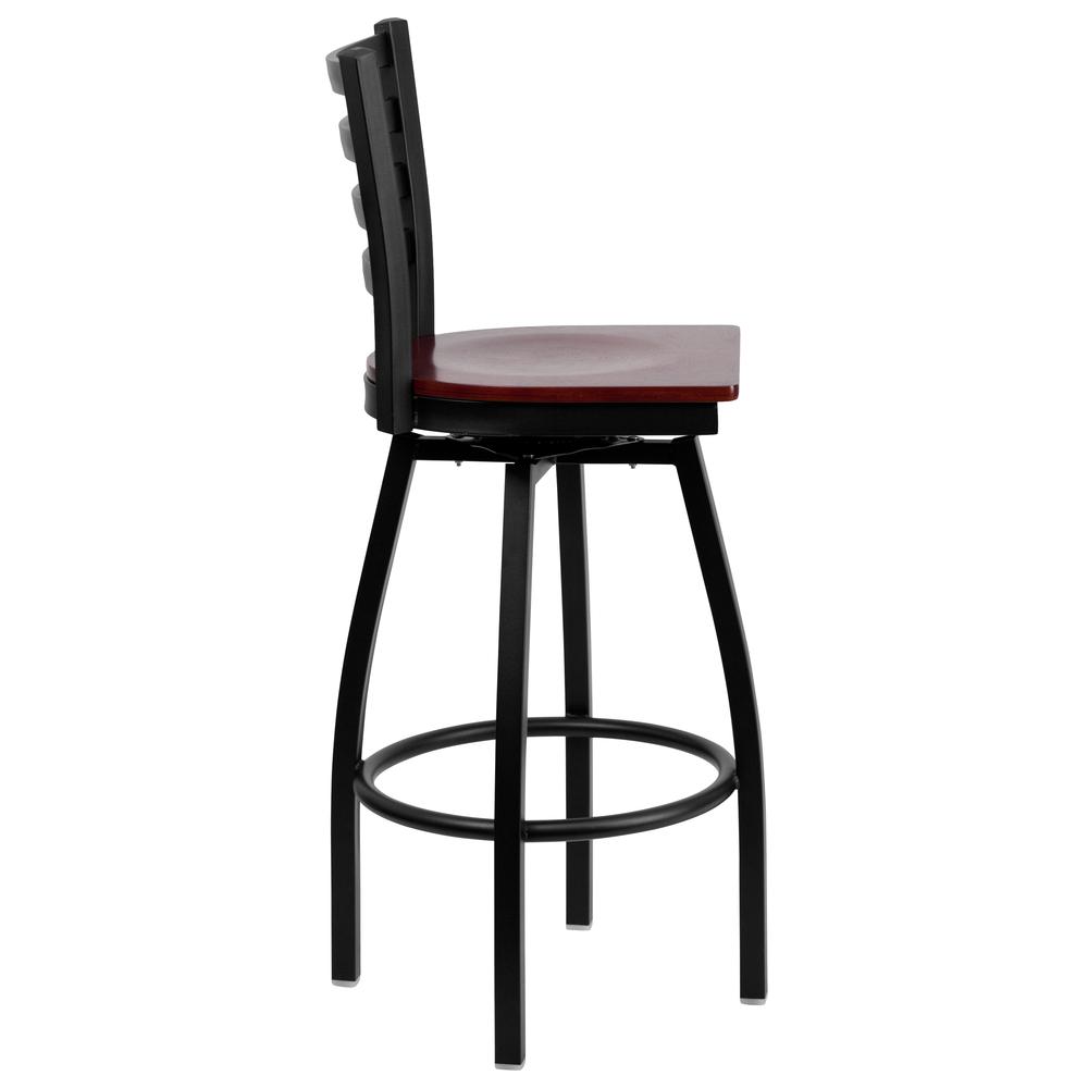 Hercules Series Black Ladder Back Swivel Metal Barstool - Mahogany Wood Seat By Flash Furniture | Bar Stools | Modishstore - 2