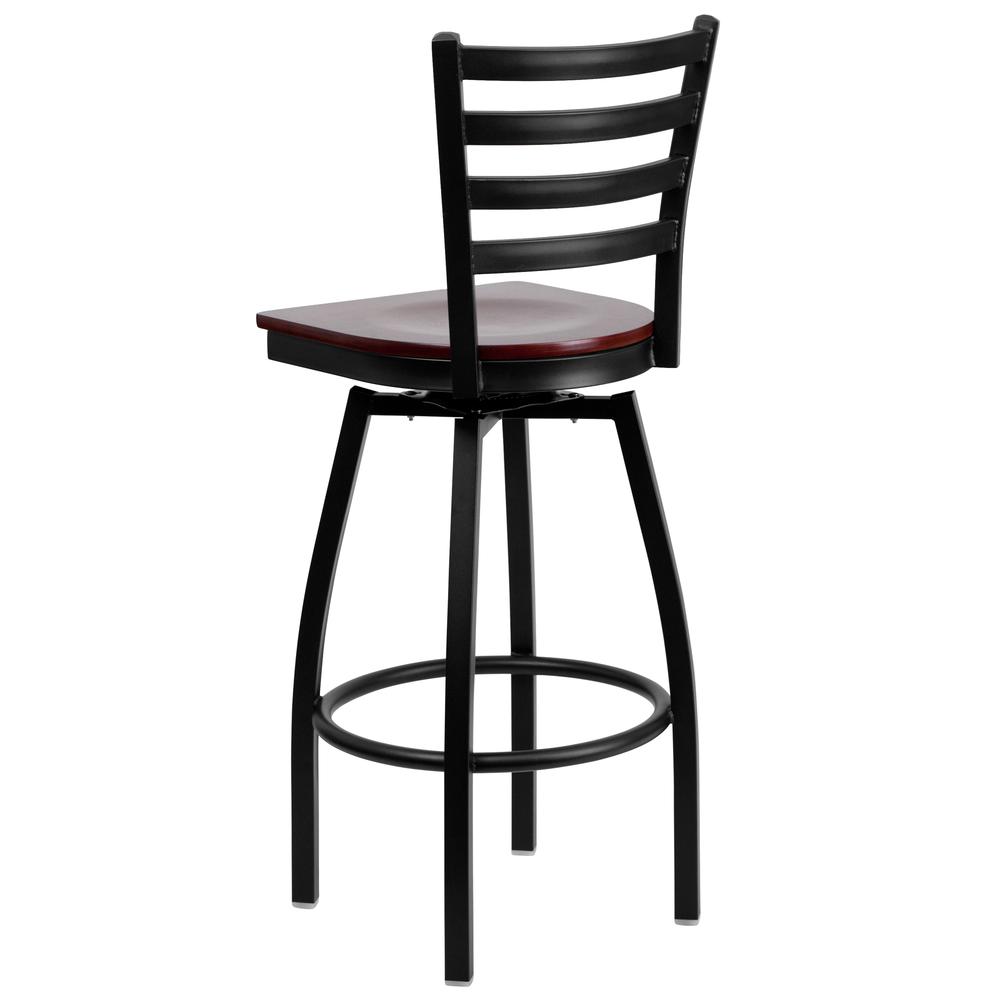 Hercules Series Black Ladder Back Swivel Metal Barstool - Mahogany Wood Seat By Flash Furniture | Bar Stools | Modishstore - 3