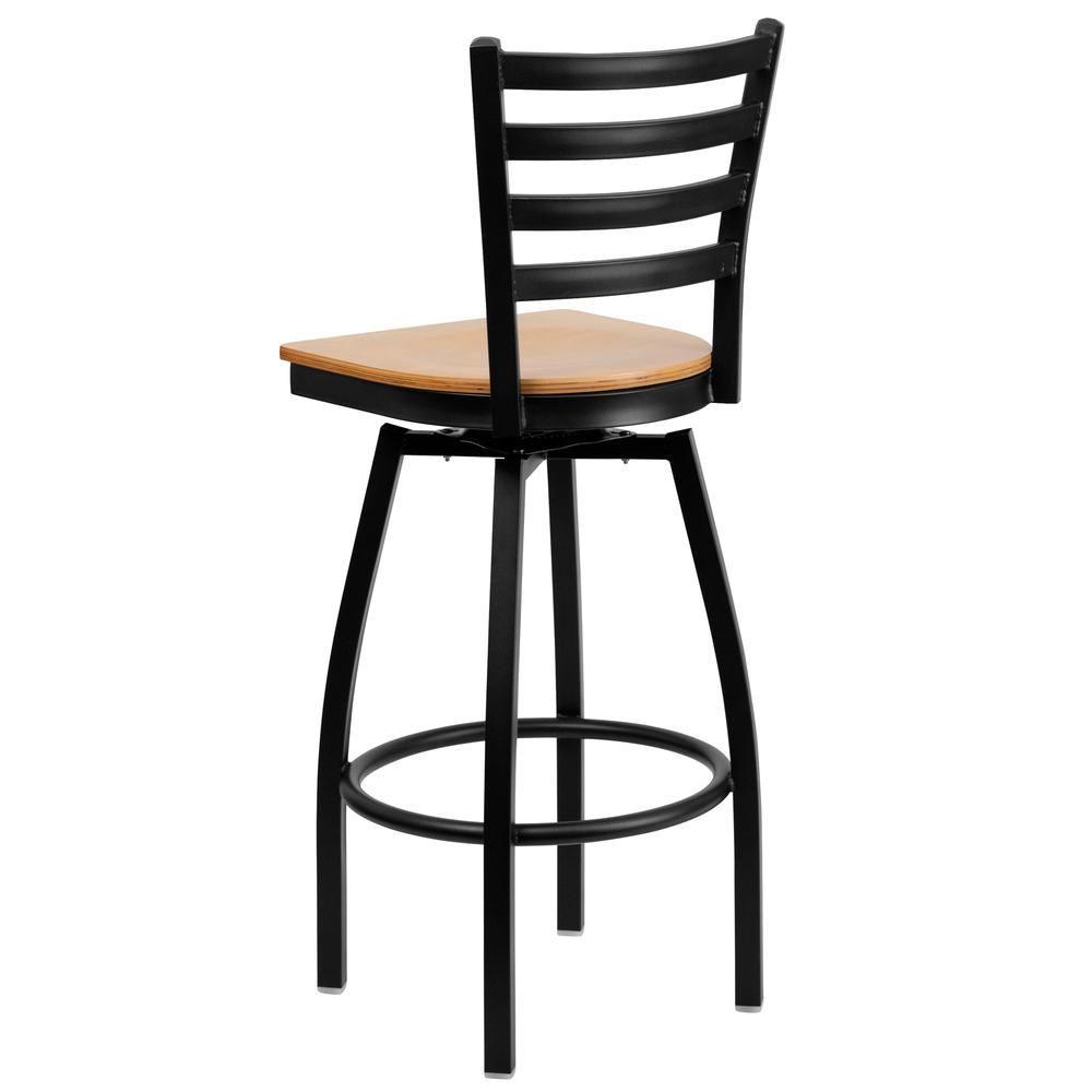 Hercules Series Black Ladder Back Swivel Metal Barstool - Natural Wood Seat By Flash Furniture | Bar Stools | Modishstore - 3