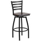 Hercules Series Black Ladder Back Swivel Metal Barstool - Walnut Wood Seat By Flash Furniture | Bar Stools | Modishstore - 1