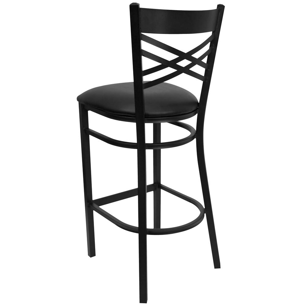 Hercules Series Black ''X'' Back Metal Restaurant Barstool - Black Vinyl Seat By Flash Furniture | Bar Stools | Modishstore - 3