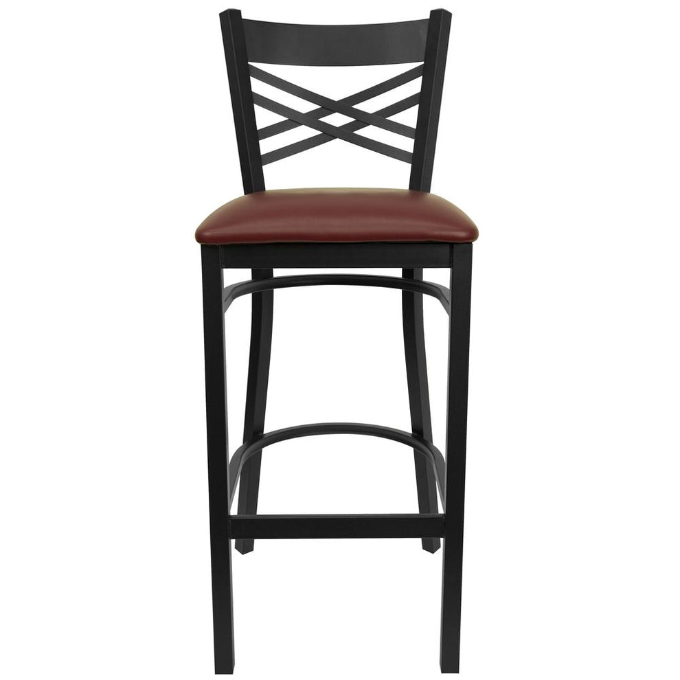 Hercules Series Black ''X'' Back Metal Restaurant Barstool - Burgundy Vinyl Seat By Flash Furniture | Bar Stools | Modishstore - 4