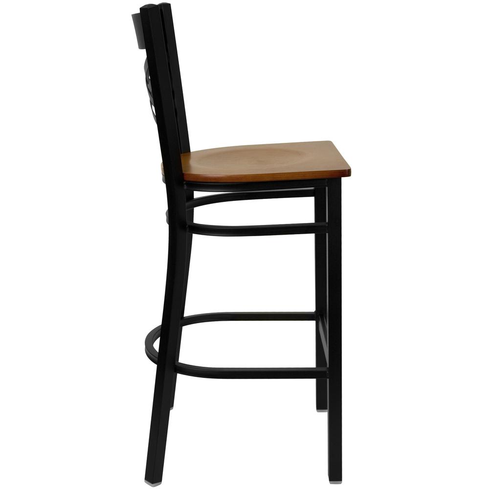 Hercules Series Black ''X'' Back Metal Restaurant Barstool - Cherry Wood Seat By Flash Furniture | Bar Stools | Modishstore - 2