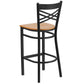 Hercules Series Black ''X'' Back Metal Restaurant Barstool - Natural Wood Seat By Flash Furniture | Bar Stools | Modishstore - 3