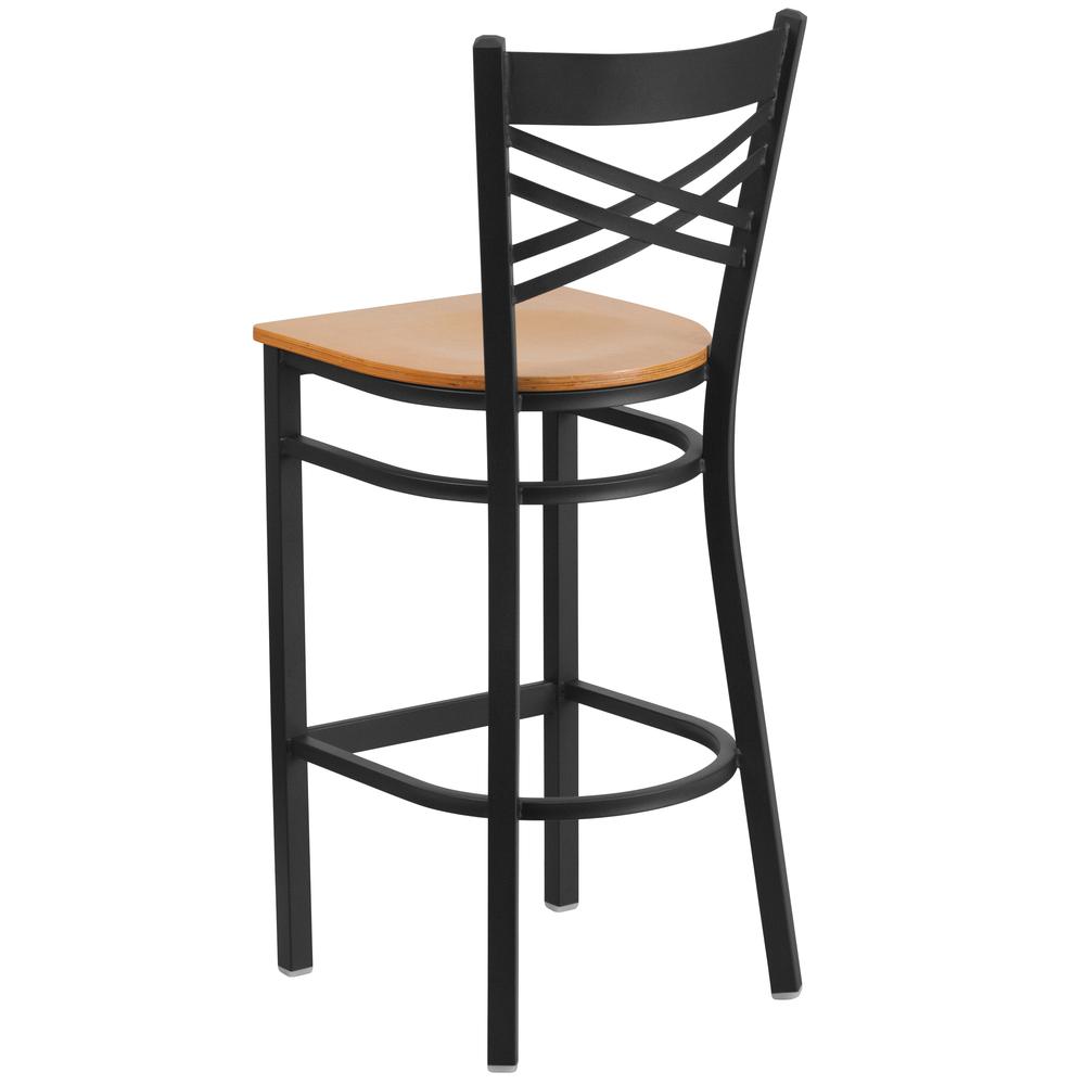 Hercules Series Black ''X'' Back Metal Restaurant Barstool - Natural Wood Seat By Flash Furniture | Bar Stools | Modishstore - 3