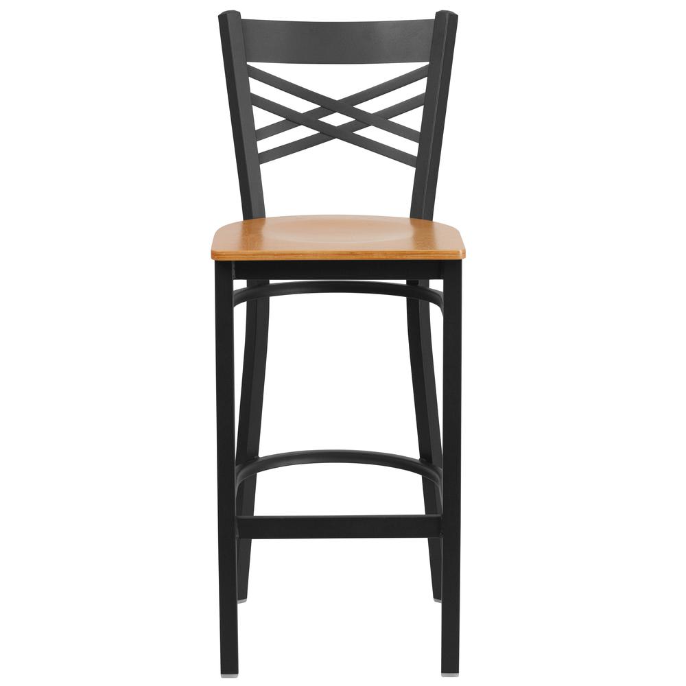 Hercules Series Black ''X'' Back Metal Restaurant Barstool - Natural Wood Seat By Flash Furniture | Bar Stools | Modishstore - 4